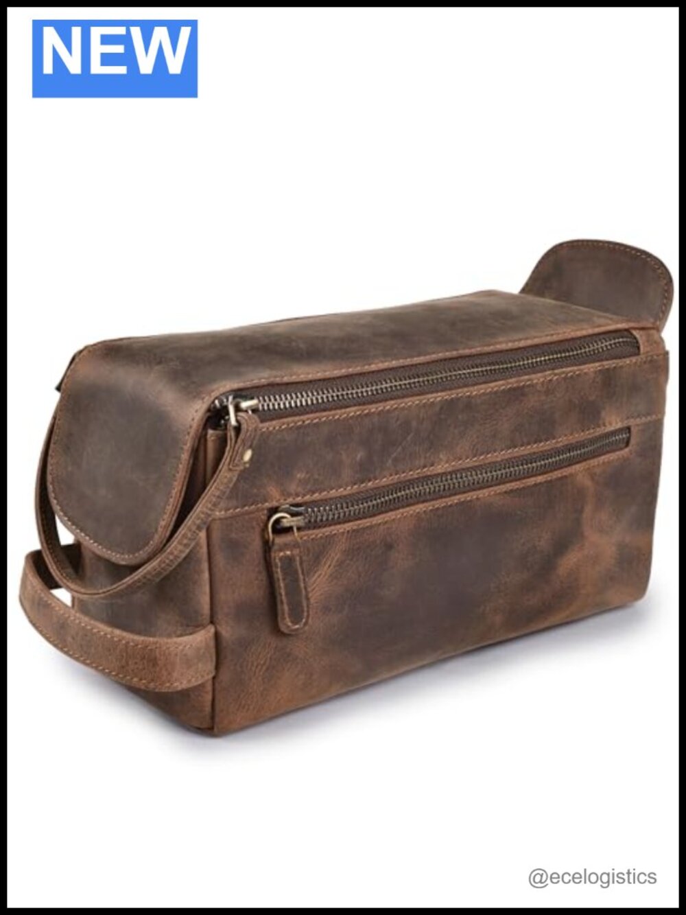 Full Grain Leather Toiletry Bag Travel Shaving Kit Organizer YKK Zipper